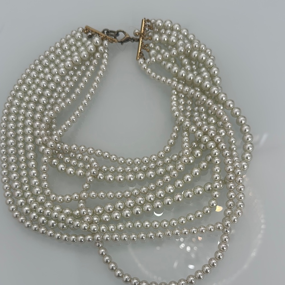 White Multi-Strand Pearl Necklace with Metal Clasp